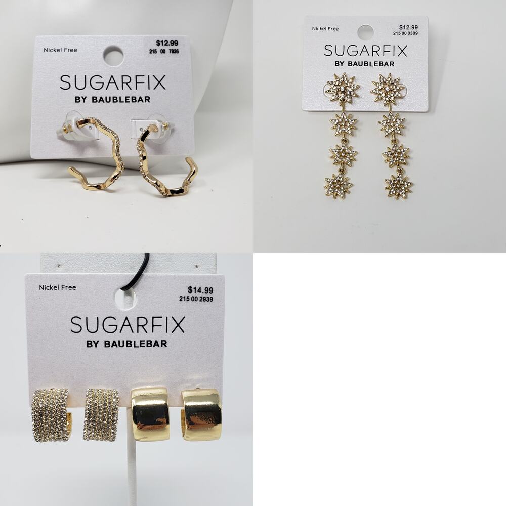 NWT Sugarfix by Baublebar Bundle 4 Gold-Tone Earrings Dangle, Hoop, Cuff